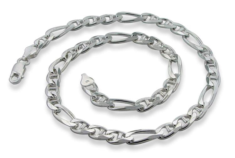 Sterling Silver 18" Figaro Marina Chain Necklace - 6.5MM