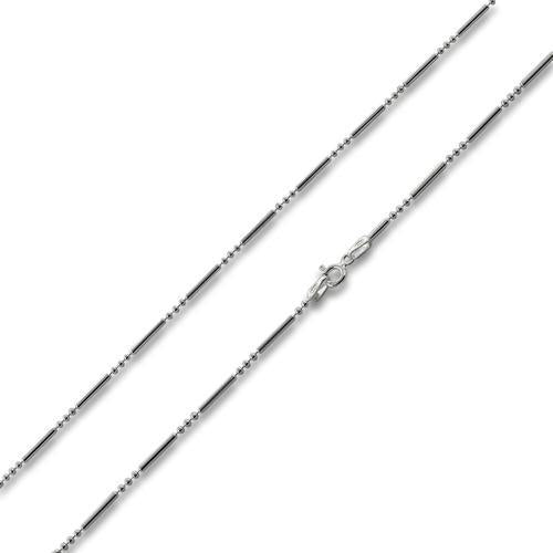 Sterling Silver Bar & 3 Beads Chain Necklace - 1.5mm