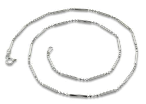 Sterling Silver Bar & 3 Beads Chain Necklace - 1.5mm