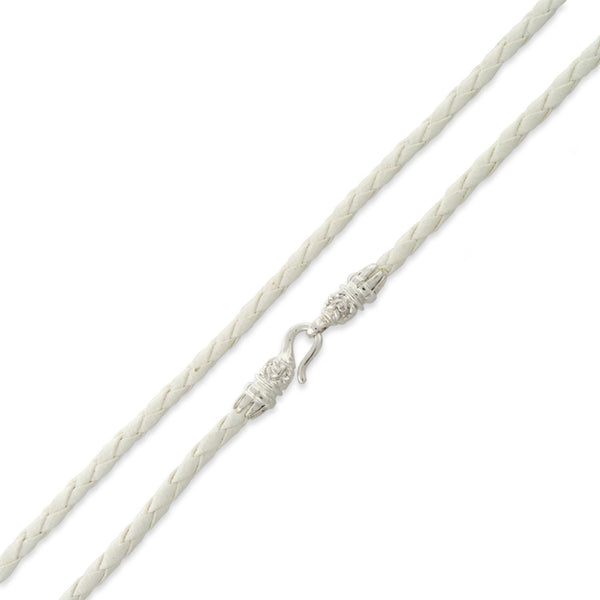 18" White Braided Leatherette Necklace 4mm w/ Silver Plated Bali Lock
