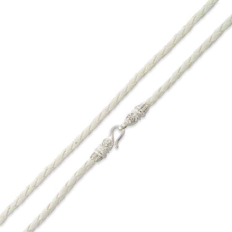 16" White Braided Leatherette Necklace 4mm w/ Silver Plated Bali Lock