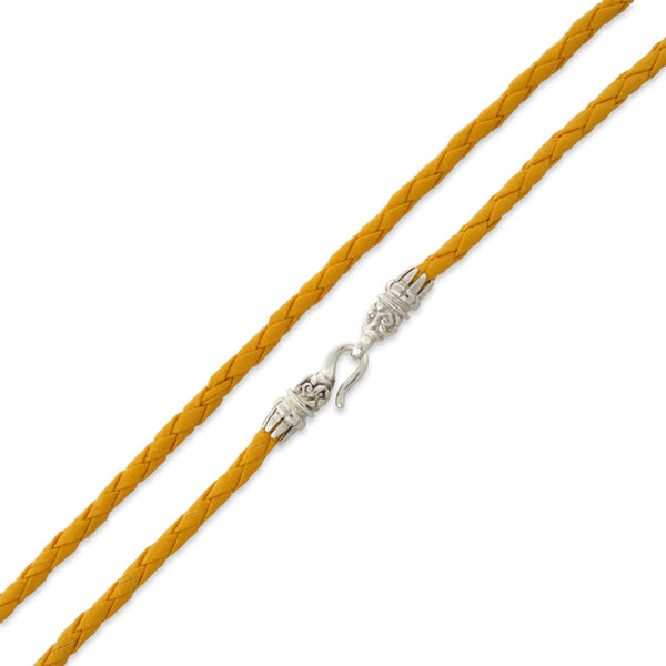 18" Yellow Braided Leatherette Necklace 4mm w/ Silver Plated Bali Lock