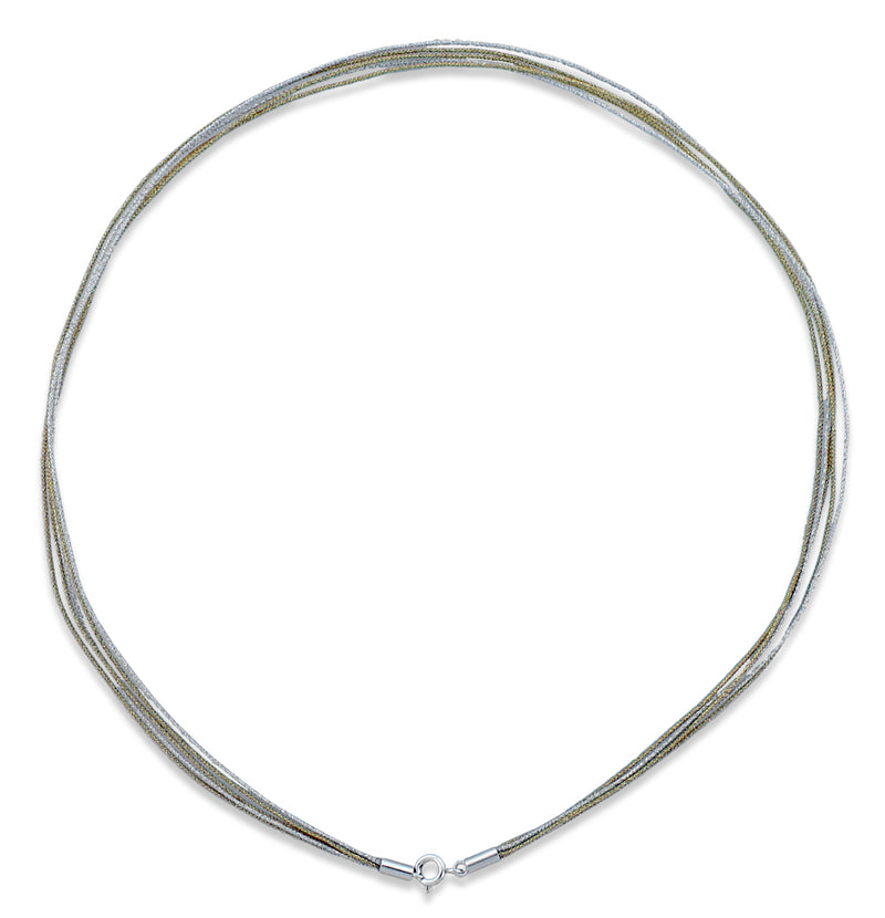 Japanese 2 tone Handmade 5 Strands Silk Cord w/ Sterling Silver Clasp