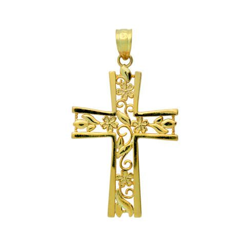Gold Plated Sterling Silver Floral Cross Pendant