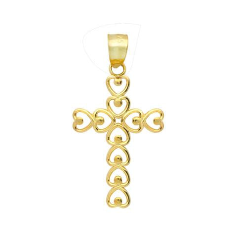 Gold Plated Sterling Silver Multiple Heart Shaped Cross Pendant