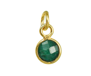Gold Plated over Silver Bezel Pendant Dyed Emerald Round 6mm - PACK OF 4