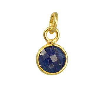 Gold Plated over Silver Bezel Pendant Dyed Sapphire Round 6mm - PACK OF 4