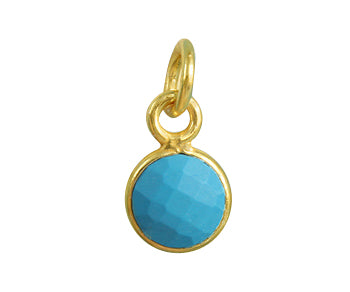 Gold Plated over Silver Bezel Pendant Turquoise Round 6mm - PACK OF 4