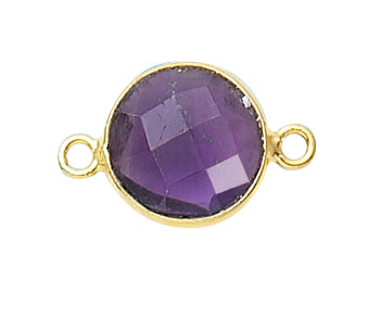 Gold Plated over Silver Bezelled Connector Amethyst Round 11mm