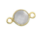 Gold Plated over Silver Bezelled Connector Clear Quartz Round 6mm - PACK OF 4