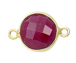 Gold Plated over Silver Bezelled Connector Dyed Ruby Round 11mm