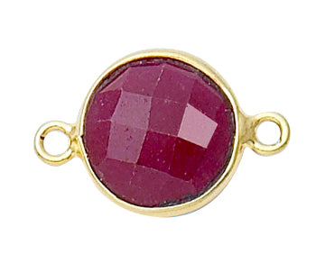 Gold Plated over Silver Bezelled Connector Dyed Ruby Round 11mm