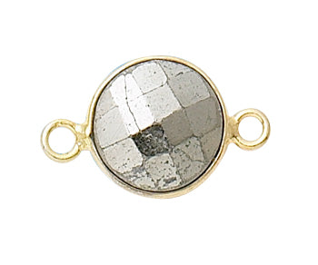 Gold Plated over Silver Bezelled Connector Pyrite Round 11mm