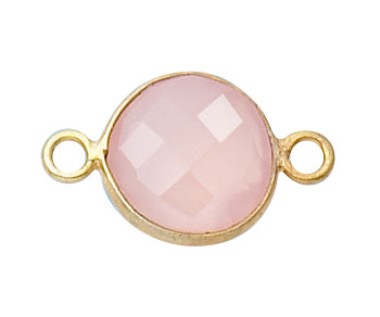 Gold Plated over Silver Bezelled Connector Rose Quartz Round 11mm