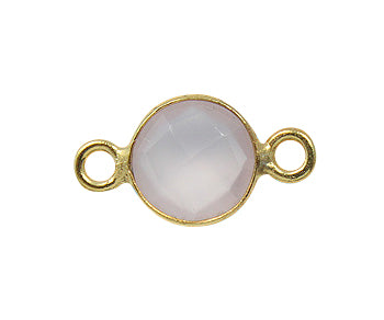 Gold Plated over Silver Bezelled Connector Rose Quartz Round 6mm - PACK OF 4