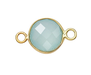 Gold Plated over Silver Bezelled Connector Sea Green Chalcedony Round 11mm