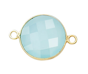 Gold Plated over Silver Bezelled Connector Sea Green Chalcedony Round 16mm