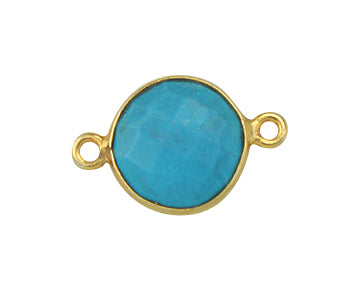 Gold Plated over Silver Bezelled Connector Turquoise Rnd 11mm