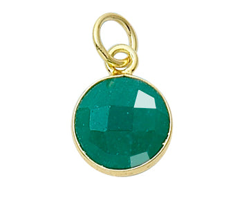 Gold Plated over Silver Bezelled Pendant Dyed Emerald Round 11mm