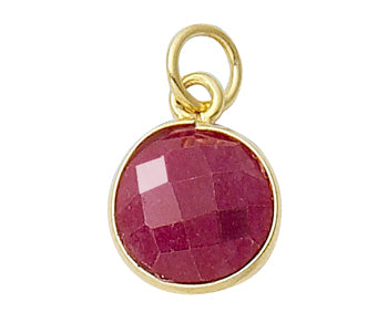 Gold Plated over Silver Bezelled Pendant Dyed Ruby Round 11mm