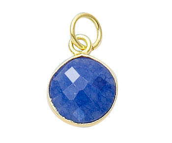 Gold Plated over Silver Bezelled Pendant Dyed Sapphire Round 11mm