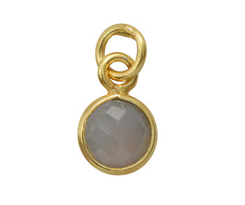 Gold Plated over Silver Bezelled Pendant Grey Moonstone Round 6mm - PACK OF 4