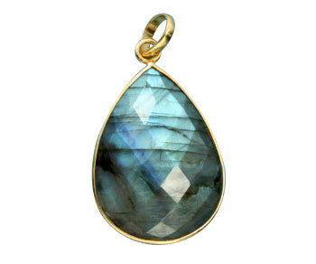 Gold Plated over Silver Bezelled Pendant Labradorite Pear