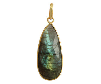 Gold Plated over Silver Bezelled Pendant Labradorite Teardrop