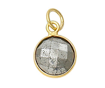 Gold Plated over Silver Bezelled Pendant Pyrite Round 11mm