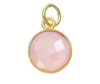 Gold Plated over Silver Bezelled Pendant Rose Quartz Round 11mm