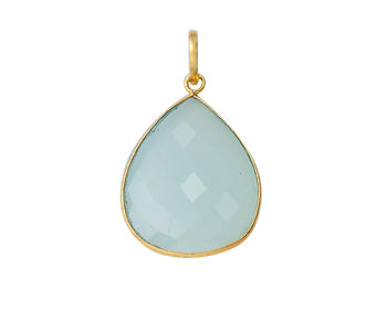 Gold Plated over Silver Bezelled Pendant Sky Blue Chalcedony Pear