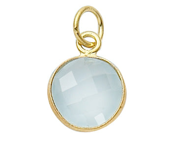 Gold Plated over Silver Bezelled Pendant Sea Green Chalcedony Round 11mm