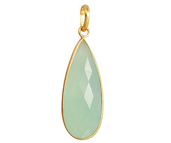 Gold Plated over Silver Bezelled Pendant Sea Green Chalcedony Teardrop