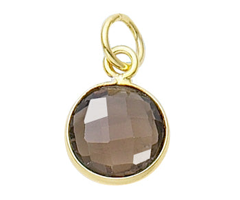 Gold Plated over Silver Bezelled Pendant Smokey Quartz Round 11mm