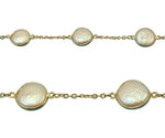 Gold Plated over Silver Chain w/ Bezelled Coin Pearls (sold by the foot)