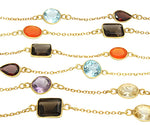 Gold Plated over Silver Chain w/Bezelled Multi Semi Precious Stones (sold by the foot)
