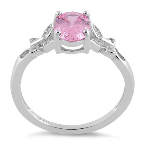 Sterling Silver Double Butterfly Pink Center Stone CZ Ring