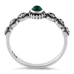 Sterling Silver Small Round Green Agate Marcasite Ring