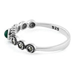 Sterling Silver Small Round Green Agate Marcasite Ring