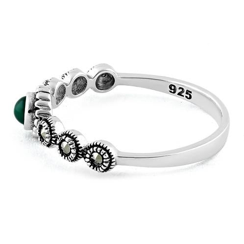 Sterling Silver Small Round Emerald Marcasite Ring
