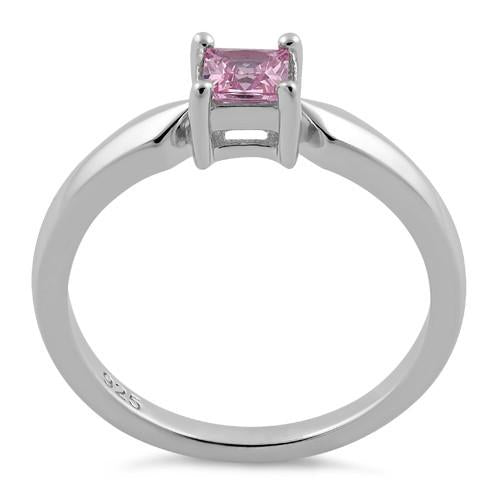 Sterling Silver Square Pink CZ Ring