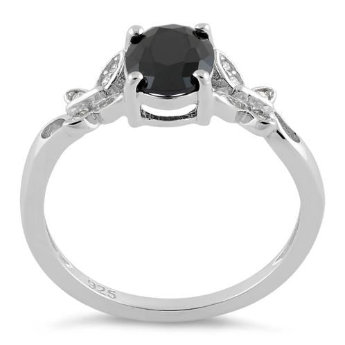 Sterling Silver Double Butterfly Black Center Stone CZ Ring