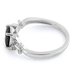 Sterling Silver Double Butterfly Black Center Stone CZ Ring