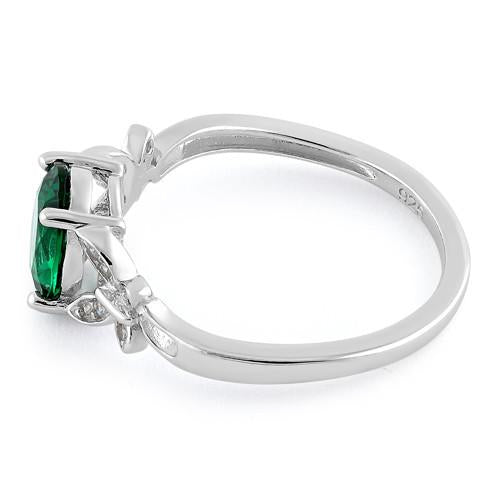 Sterling Silver Double Butterfly Emerald Center Stone CZ Ring