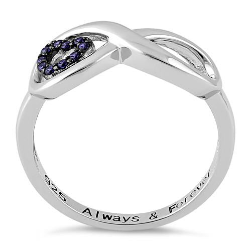 Sterling Silver Infinity Amethyst Heart "Always & Forever" Engraved CZ Ring