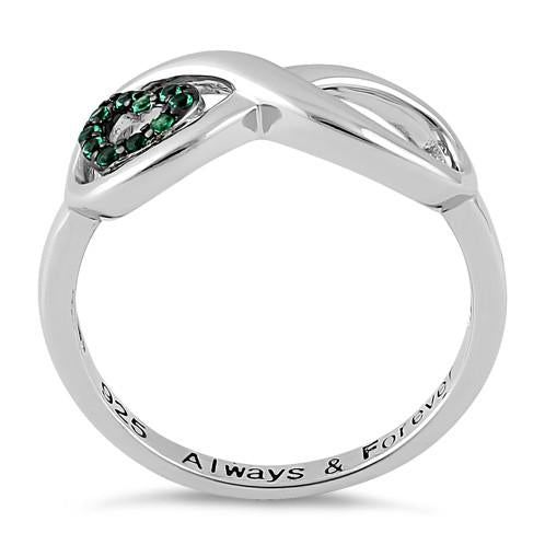 Sterling Silver Infinity Emerald Heart "Always & Forever" Engraved CZ Ring