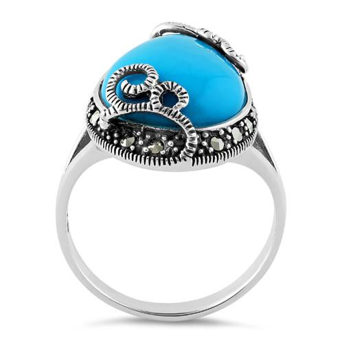 Sterling Silver Pear Shape Simulated Turquoise Marcasite Ring