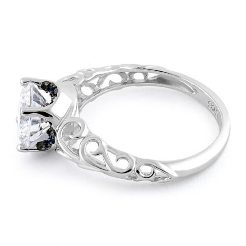 Sterling Silver Swirl Design Clear and Blue CZ Ring