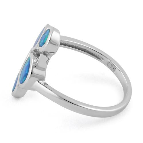 Sterling Silver 5 Circle Blue Lab Opal Ring