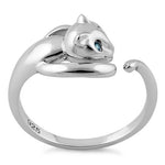 Sterling Silver Cat Aqua Blue CZ Ring